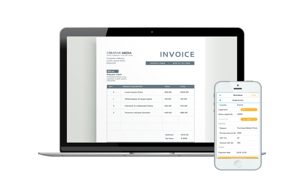 MoneyRoad create or attach an invoice